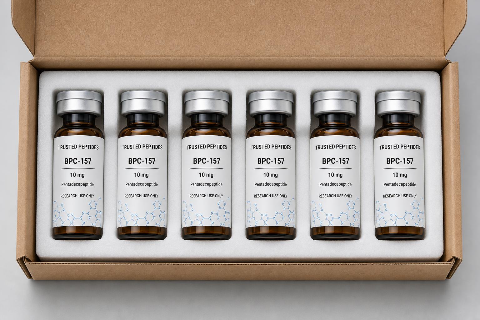 DHL Express shipping box with peptide vials